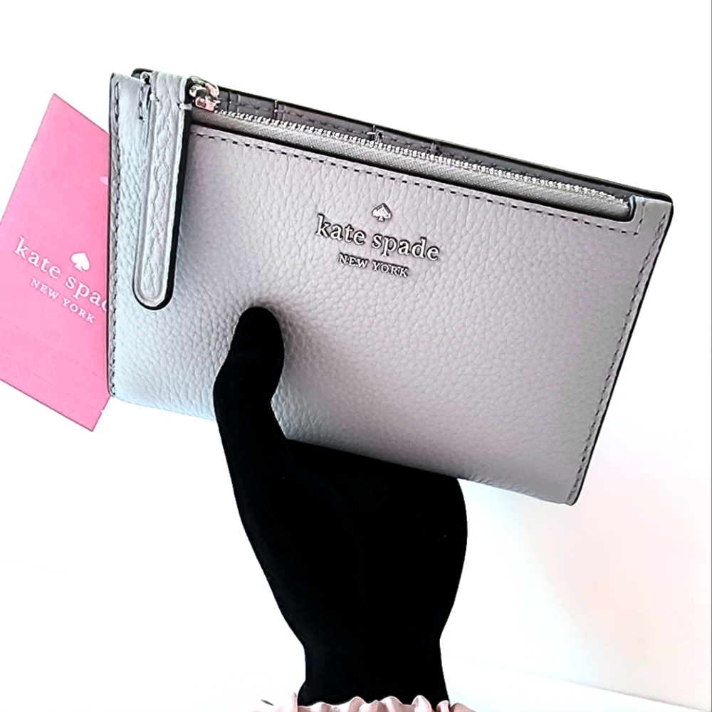 Kate Spade Jackson Bifold Wallet Pebbled Leather "Frosted BLUE" NWT!